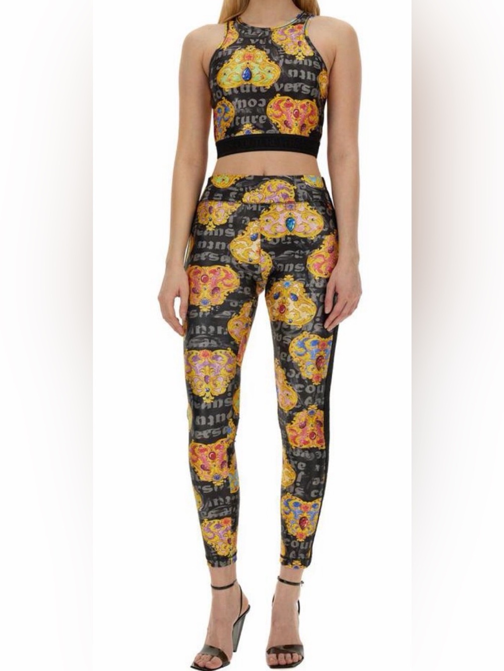 Authentic Versace High-Waist Leggings and Cropped Tank Black with Gold